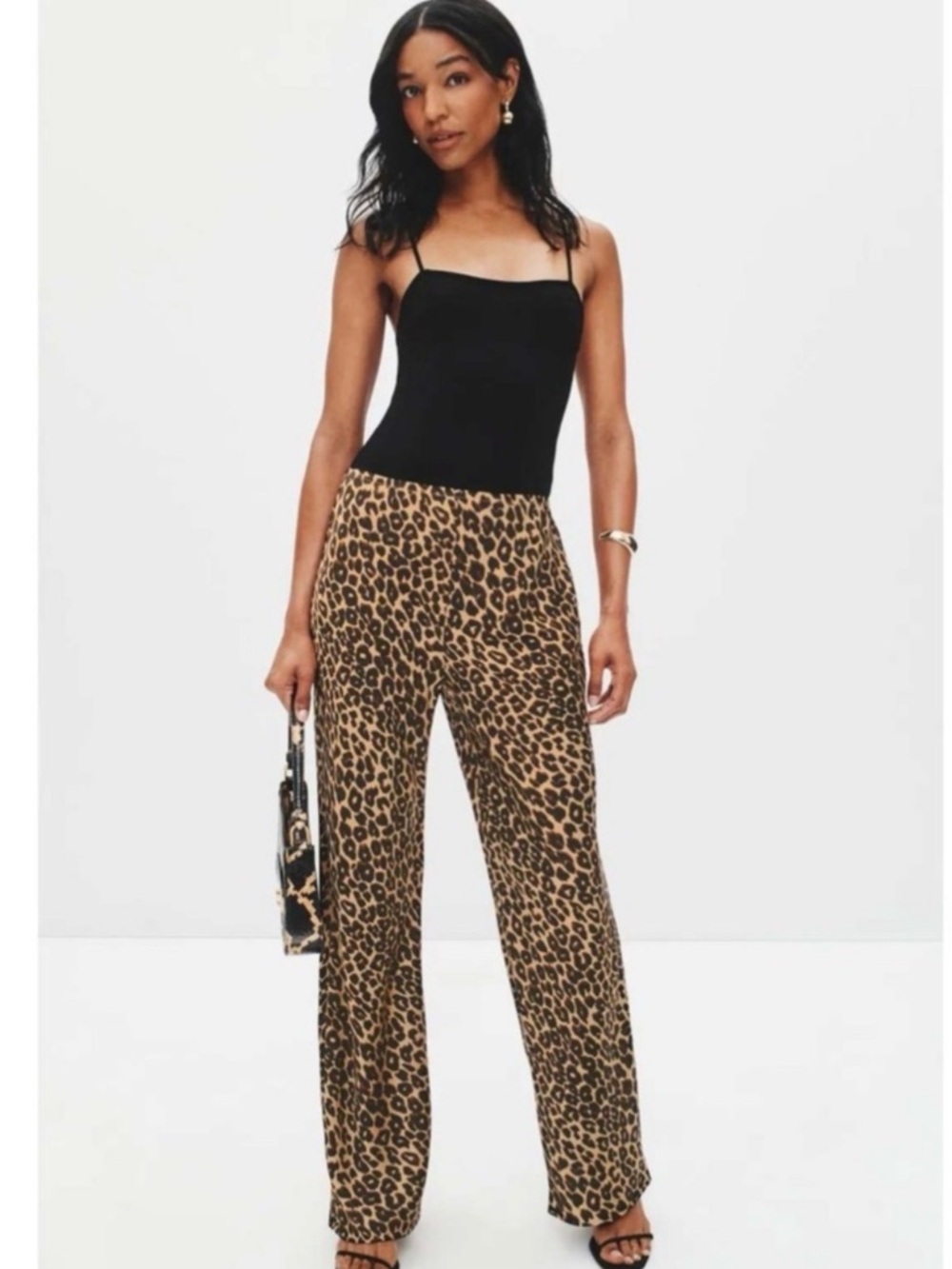 Reformation Leopard-Print Wide Leg Pants - Black & Tan